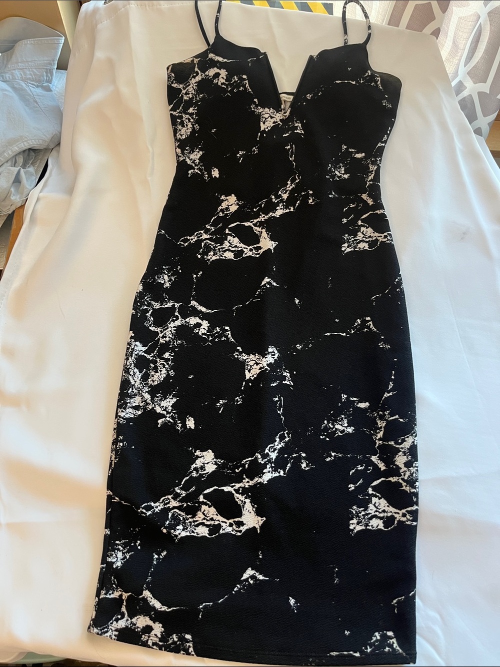 Charlotte Russe Black and White Marble Print Midi Dress
